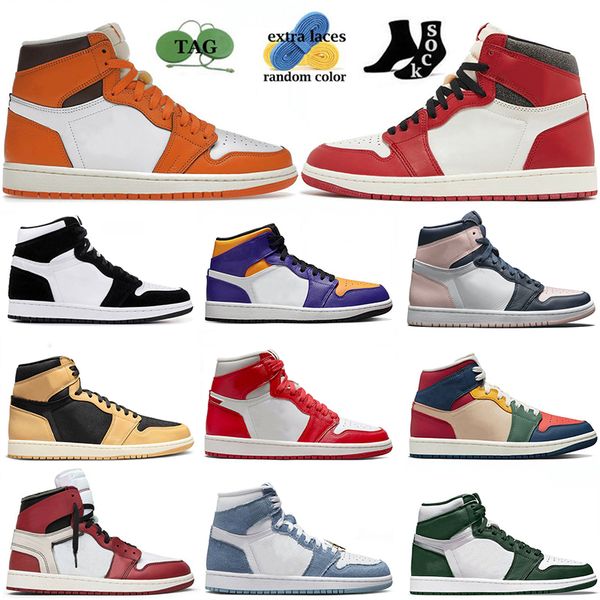 

jumpman 1 1s mens women basketball shoes stealth starfish university blue lost found wolf grey gorge green bred patent denim cactus jack tra