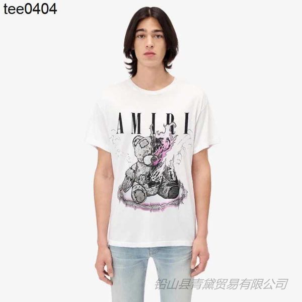 

street tide new us amirs teddy bear 220g fine sulfur cotton printed t-shirt hip hop high street t-shirt, White;black