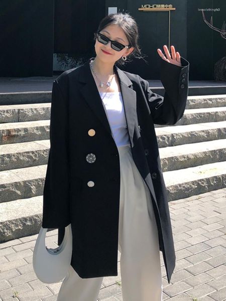 

women's jackets slim blazer for women lapel long sleeve patchwork double breasted casual female autumn clothing fashion 2022, Black;brown
