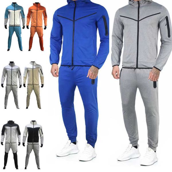 

thin tech fleece men tracksuit designer sweat suit two piece set sports sweatpants with long sleeve hoodie for spring autumn 3xl mens, Gray