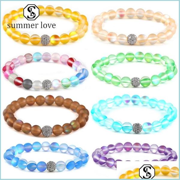 

chain fashion colorf moonstone glitter crystal bracelet for women elastic adjustable round shape loose bead lucky jewerly gift-y drop dhuy0, Black