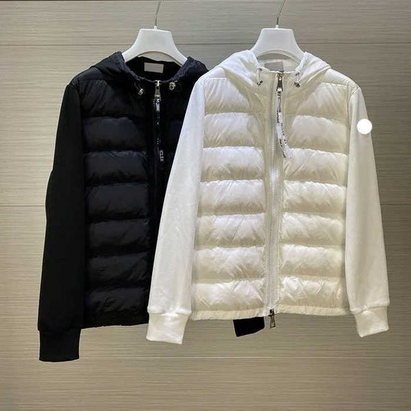 

designer maya men's down embroidered badge ladies hooded jacket fashion lightweight warm clothing labels complete, Black