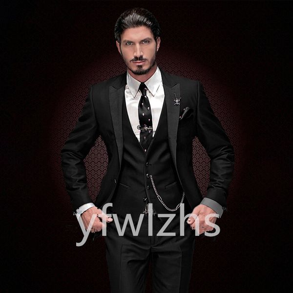 

customize tuxedo one button handsome peak lapel groom tuxedos men suits wedding/prom/dinner man blazer jacket pants tie vest w1171, Black;gray