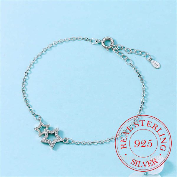 

beaded strands 925 sterling silver crystal hollow star charm bracelet for women gift elegant bracelets bangles silver jewelry l221012, Black