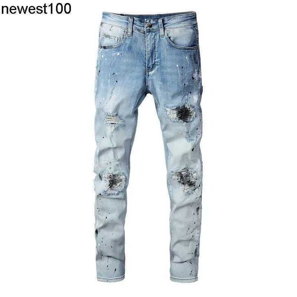 

men's jeans designer men's fashion men amirs blue hole patch micro elastic large jeans men's pants
