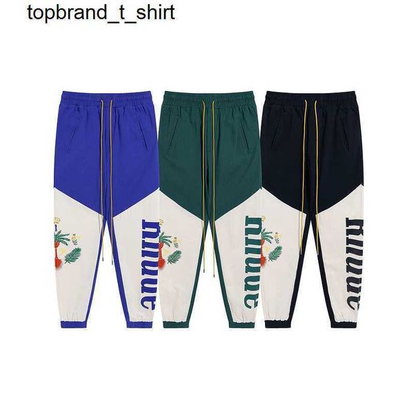 

men's pants designer rhude coconut tree pigeon print panel color leggings men's fashion brand casual pants, Black