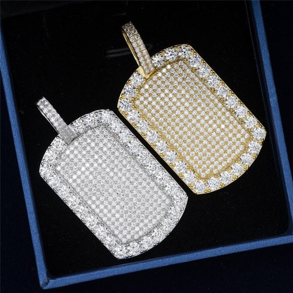 

new fashion 925 sterling silver gold plated bling moissanite diamond tag pendant with 24inch rope chain jewelry nice gift