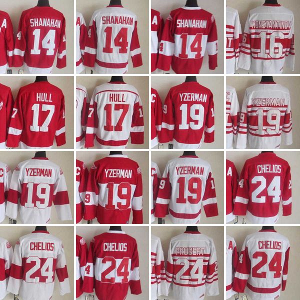 

1926-1999 movie retro ccm hockey jersey embroidery 19 steve yzerman 24 chris chelios 17 brett hull 14 brendan shanahan 16 vladimir konstanti, Black;red