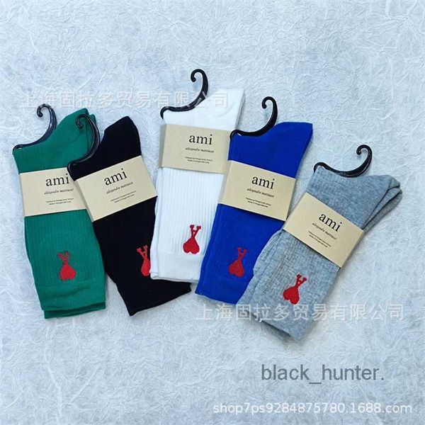 

men's socks amis designer sock love embroidery stripe letter cotton sock lovers sports tube simple stockings for men women solid color, Black