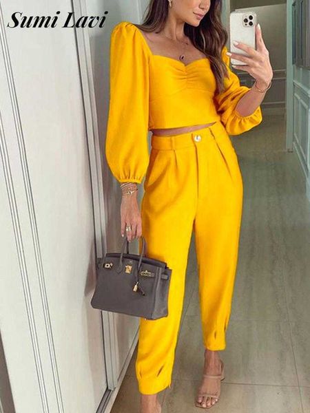 

women's two piece pants elegant solid square collar long sleeve zipper trousers 2pc set women high waist trousers set femme fashion pe, White