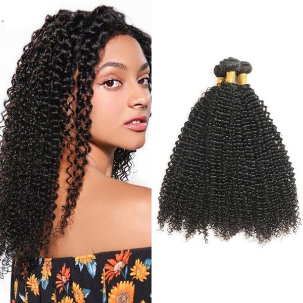 

kinky curly bundles 3 pieces double weft hair extension brazilian human hair natural weaves 8in-26in, Black