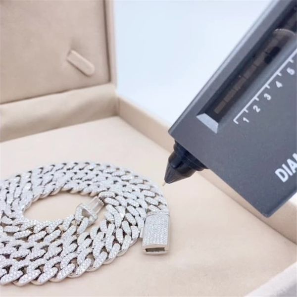 

new fashion width 10mm 18-24inch 925 sterling silver bling moissanite diamond cuban chain necklace for women/men