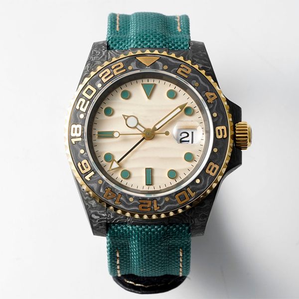 

watch mens watches carbon structure automatic mechanical watch sapphire waterproof canvas strap design 40mm montre de luxe, Slivery;brown