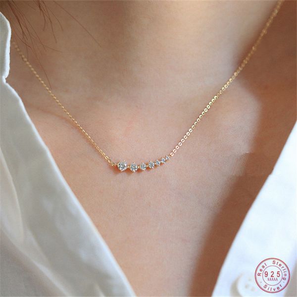 

pendant necklaces 925 sterling sier simple pave crystal sparkling smile clavicle chain necklace women light luxury wedding jewelry a smti7, Silver
