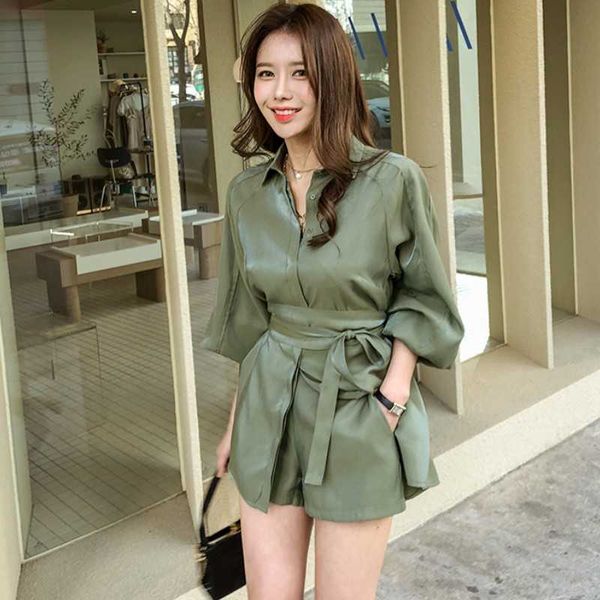 

women's two piece pants women white long shirts shorts two piece sets lantern sleeve belt blouse mini pant suits summer fashion ol clot