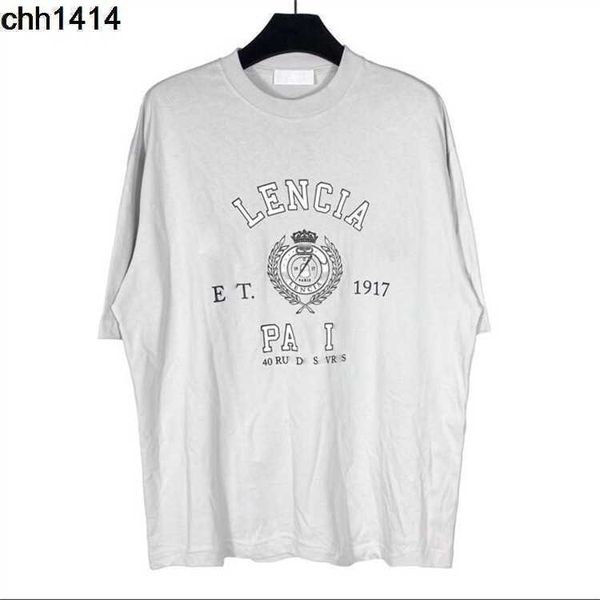 

baencaigas european large fashion brand bl new front 1917 crack print couple t-shirt men's and women's same short sleeve ins, White;black