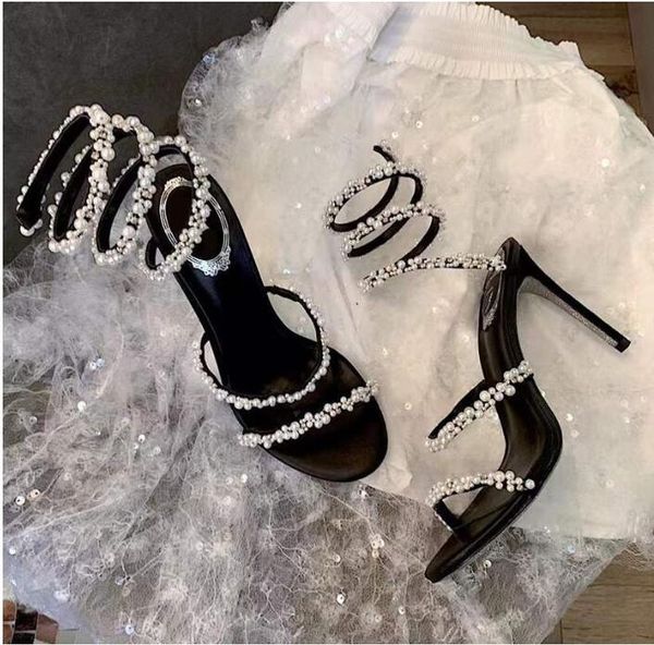

heels sandals designers wraparound dress shoe evening shoes high heeled35-43 crystals embellished rhinestone leather outsole sandal flower r, Black