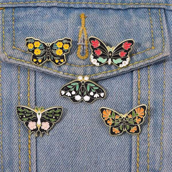 

flowers wings butterfly enamel pins custom insect moth brooches lapel badges nature animal jewelry gift for kids friends, Blue