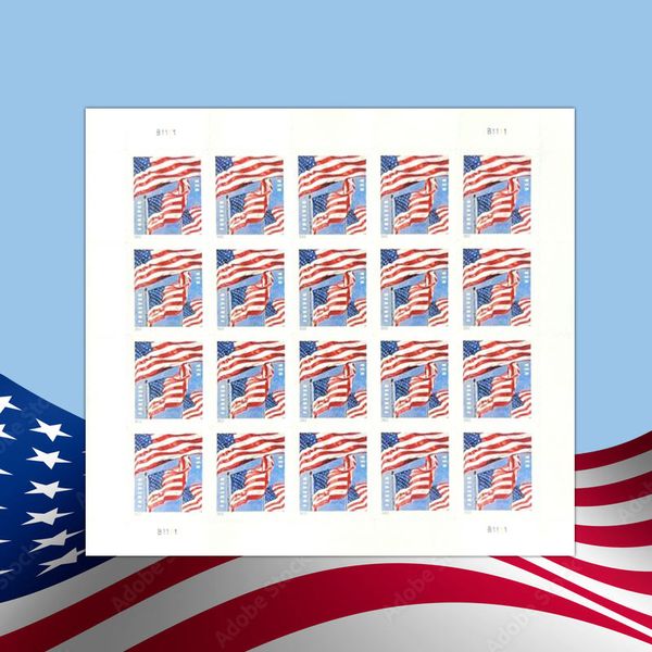 

forever u.s. flags us - roll of 100 envelopes letters postcard office mail supplies, Silver