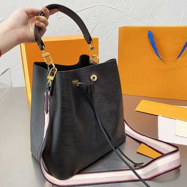 

classic shell bag lady women crossbody bucket handbag quality water ripple skin leather shoulder tote bags canvas lining stripes purse