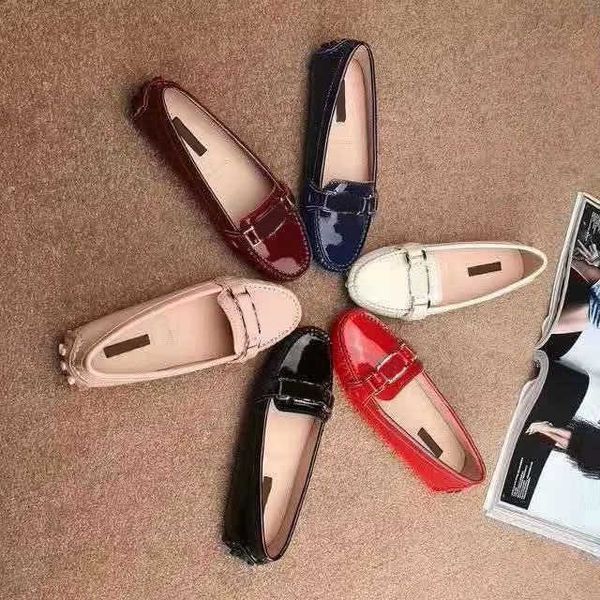 

classic summer dress shoes 100% patent leather flat belt buckle beach casual sandals lady metal cowhide letter brown bow work women shoes, Black