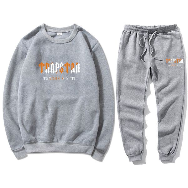 

tracksuits men women crew neck fleece sweatshirt sweatpants two pieces set loose sportswear printing hoodies outfit spring autumn, Gray