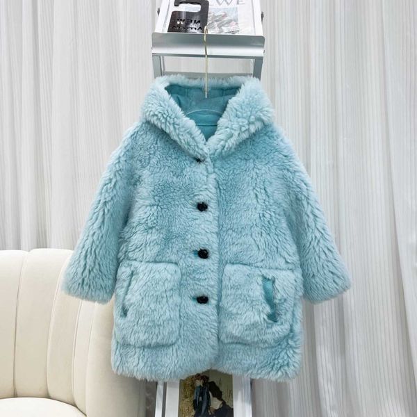 

girl s dresses coat full wool children s toka fur integrated middle and large chil girls medium long wool coat, Red;yellow