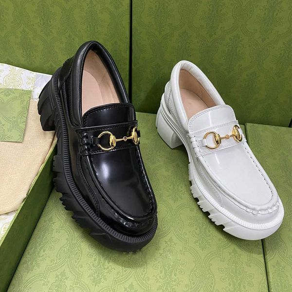 

womens casual shoes fashion black soft cowhide women trainers 100% leather metal buckle loafers thick bottom shoe designer platform lady