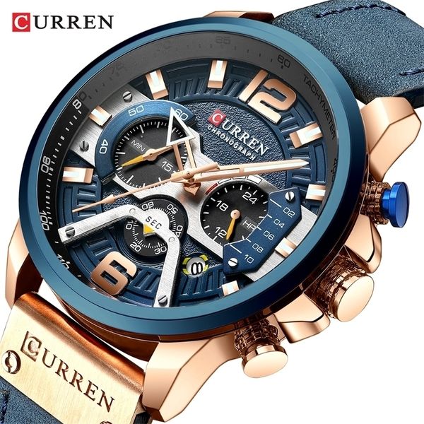 

wristwatches curren casual sport watches for men brand luxury military leather wrist watch man clock fashion chronograph wristwatch 221013, Slivery;brown
