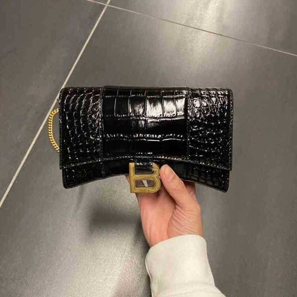 

balencaigabag designers handbag hourglass black crocodile embossed leather mini chain wallet