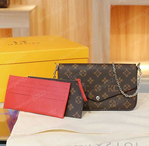 

3pcs set genuine leather women classic pochette felicie bag luxury designer handbag handbags shoulder clutch tote messenger purse