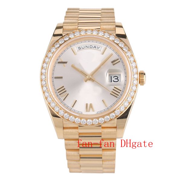 

bf maker new version 18k yose gold diamond bezel 40mm index dial automatic fashion men's watch wristwatch 228348rbr, Slivery;brown