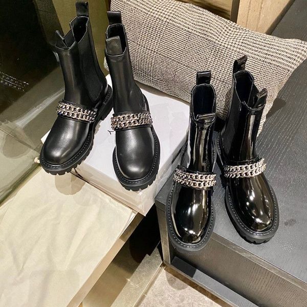 

7a women boots terra big chain decoration buskin bottes black half shoes luxury machel boots winter outdoor flats shoe designer woman classi