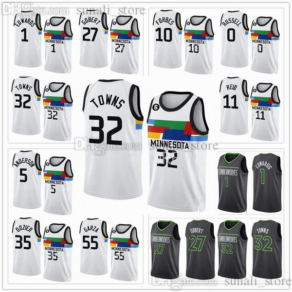 

2022-23 statement grey basketball rudy 27 gobert jerseys karl-anthony 32 towns d'angelo 0 russell anthony 1 edwards jaden 3 mcdaniels b, Black;red