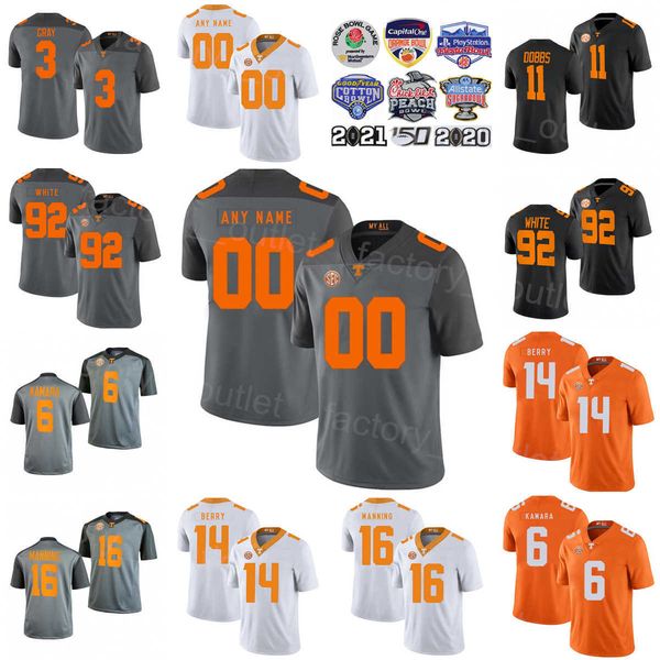 

ncaa college tennessee volunteers football 16 peyton manning jersey 6 alvin kamara 14 eric berry 11 joshua dobbs 3 eric gray 92 reggie white, Black