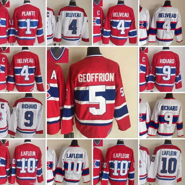 

1909-1999 movie retro ccm hockey jersey embroidery 4 jean beliveau 10 guy lafleur 9 maurice richard 5 bernie geoffrion 1 jacques plante vint, Black;red