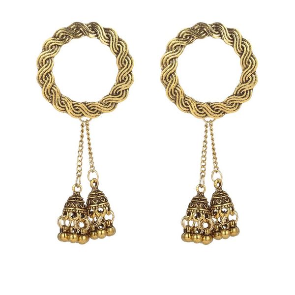 

retro round carved alloy dangle earrings long tassel indian jewelry for women earring boho jewelry, Silver