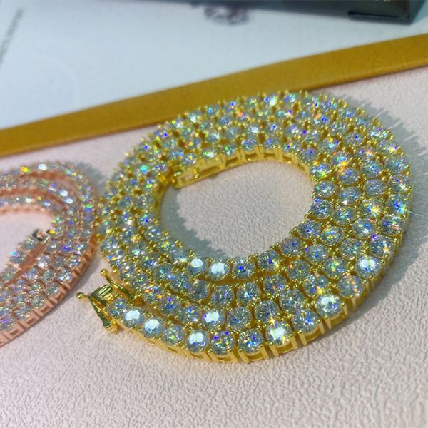 

new fashion 4mm 16-24inch 925 sterling silver bling moissanite diamond tennis chain necklace for women/men