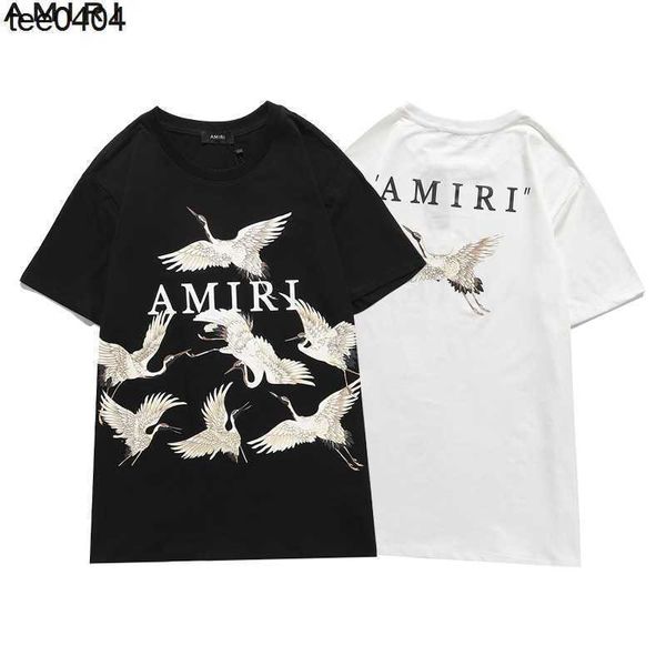 

amirs summer 22ss peace crane short sleeve men's and women's fashion brand round neck printed loose t-shirt letter sports leisure, White;black