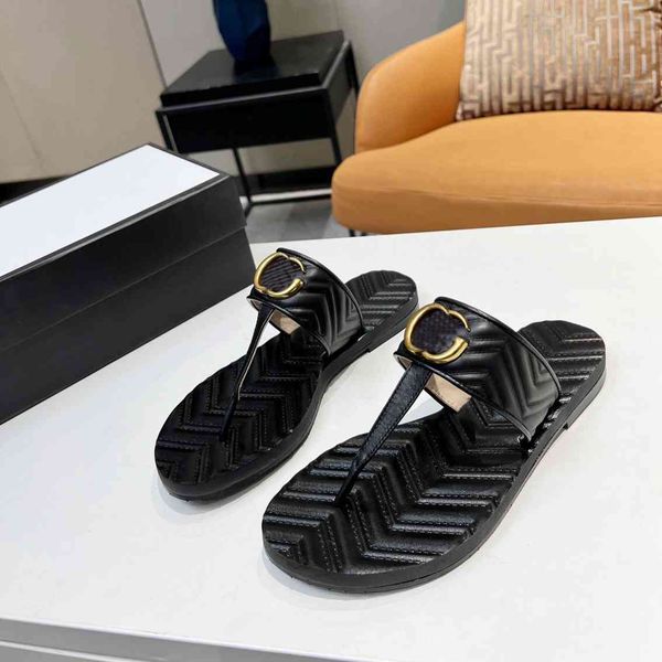 

sandals ggs''gg leather slippers fashion letter summer 01-03 men flat casual women slope heel, Black