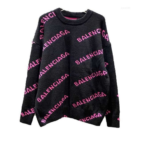 

women's balencigass women cardigan sweater paris woolen men's style couple casual loose round neck spring screen full printed lett, White;black