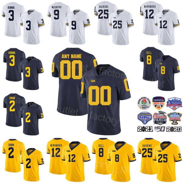 

ncaa michigan wolverines college football 9 jj mccarthy jersey university 2 blake corum 3 aj henning 25 hassan haskins 8 ronnie bell 12 cade, Black