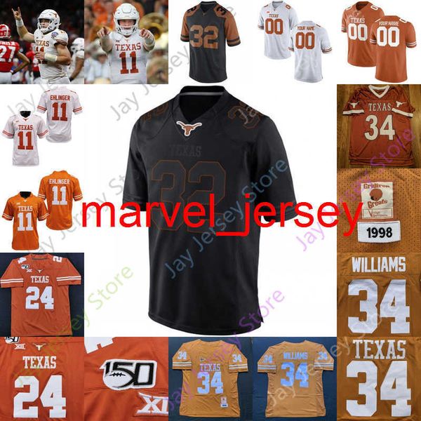 

2020 texas longhorns football jersey ncaa college derrick johnson ricky williams leonard davis mike williams roy williams cedric benson, Black