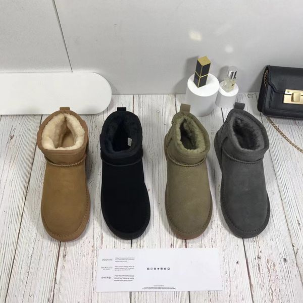 

designer mini boot ankle boots winter australian fur shoes suede wool snow bootie fluffy furry wool booties, Black