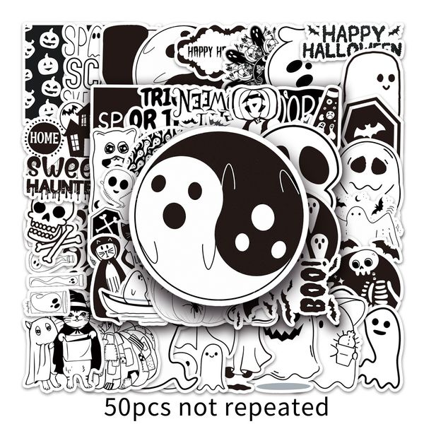 

50pcs graffiti car stickers black white halloween for skateboard lapipad motorcycle bicycle helmet ps4 phone diy decals pvc guitar sticker