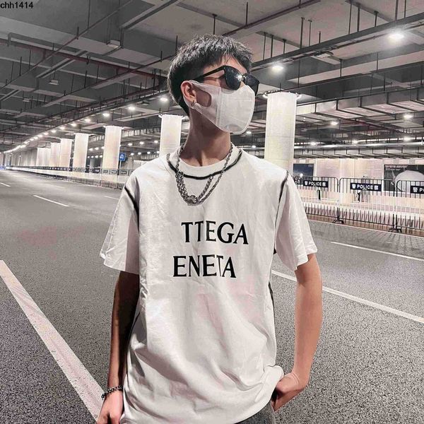 

high edition 22ss summer new necklace letter botvega veneta triangle leather logo hand sprayed short sleeve t-shirts for men and women ins, White;black