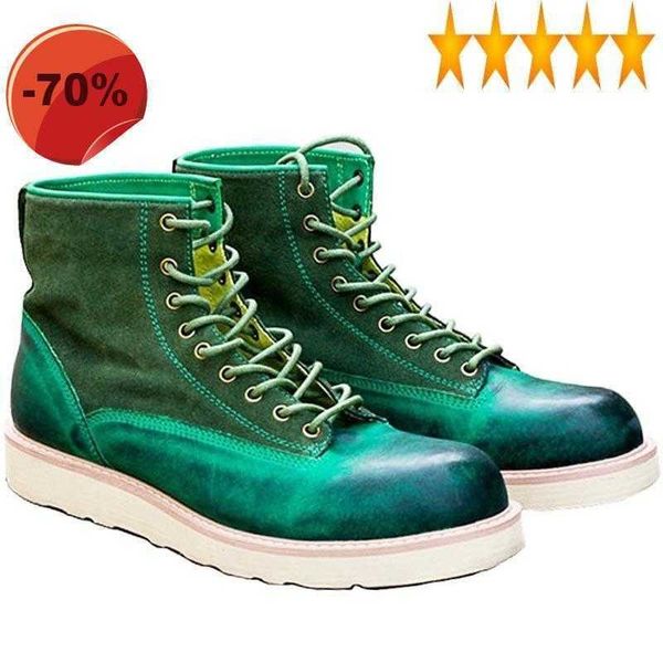 

boots printed green harajuku genuine mens leather ankle lace up flats sneakers high work safety shoes fashion riding bootsboots, Black;brown