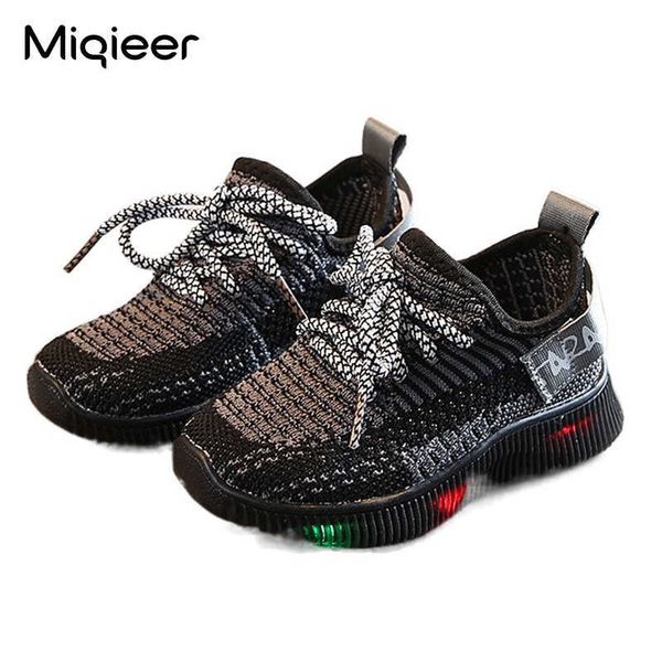 

sneakers children led lighted shoes baby boys casual soft glowing sneakers for kids girls dent mesh non-slip knit running sports shoes l2210, Black;red