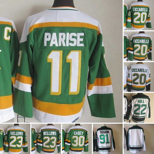 

1967-1999 movie retro ccm hockey jersey embroidery 20 dino ciccarelli 23 brian bellows 11 j.p. parise 30 jon casey 91 tyler seguin vintage j, Black;red