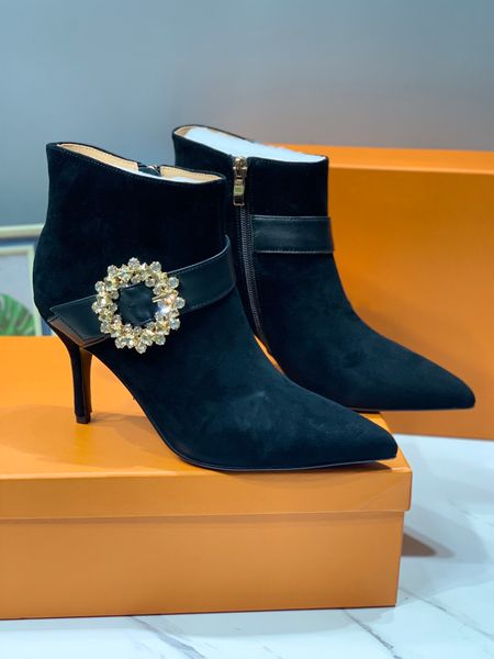 

2022 new 13s australian boots designer boot ankle fashion women sheepskin suede stiletto heel suede layer pigskin rubber pointed toes solid, Black